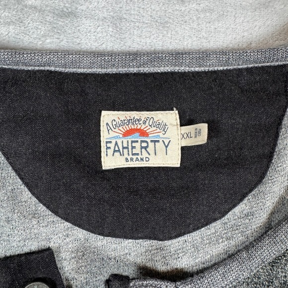 Faherty Pullover Mens XXL Grey Jaspe Terry Henley Towel Sweater Lightweight - Picture 3 of 11